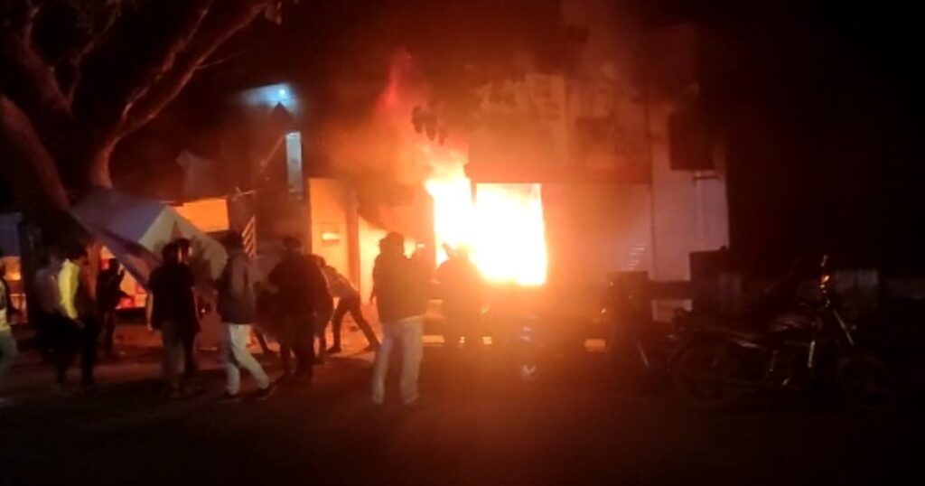 Fire in Bike Showroom at Santampur